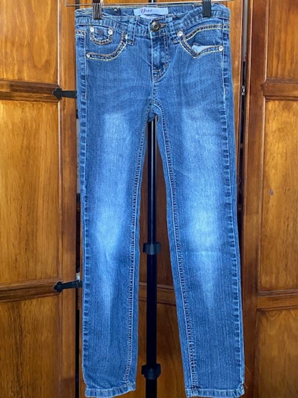 YMI Jeans Girls Size 8 Teens Bootcut Blue Embellished Stretch Denim Jeans